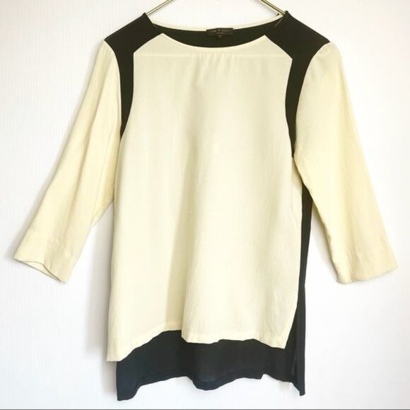 Rag And Bone 100% Silk Blouse Ivory And Black Silk Long Sleeve Size Medium - Picture 1 of 6